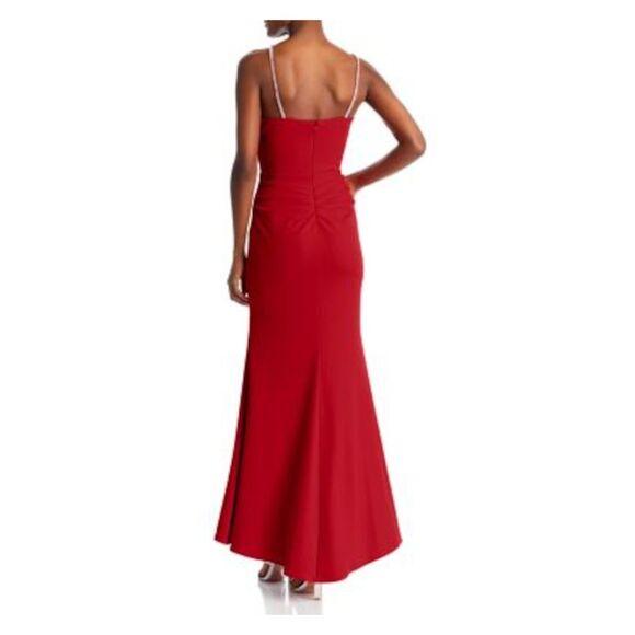 NWT AQUA FORMAL Womens Red Straps Sleeveless Full-Length Formal Gown Dress 2 - Picture 2 of 4